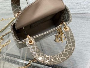 Dior M0505 Mini Dior Lady Bag Kaki Cannage Crocodile Gold - Default Title - View 8