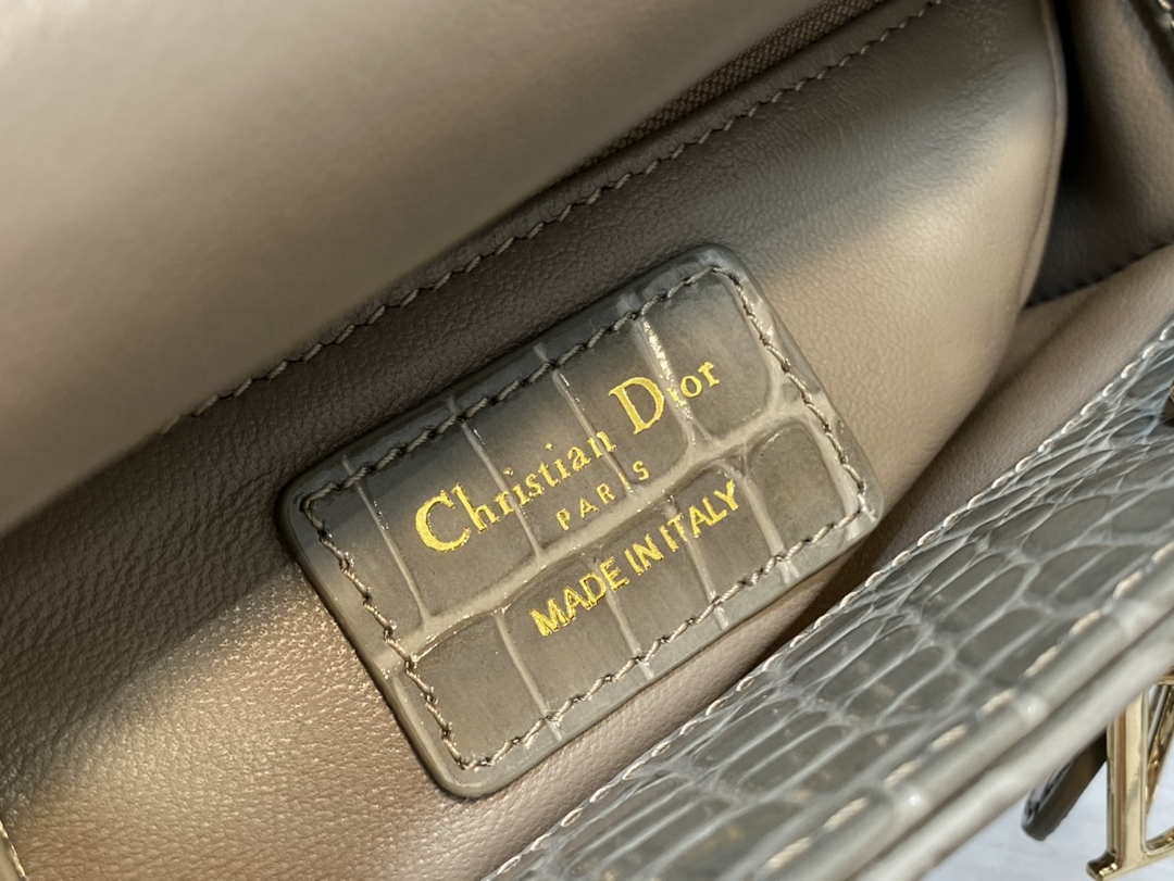 Dior M0505 Mini Dior Lady Bag Kaki Cannage Crocodile Gold