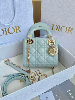 Dior M0505 Mini Dior Lady Bag Lake Blue Metallic Cannage Lambskin - Default Title - View 1