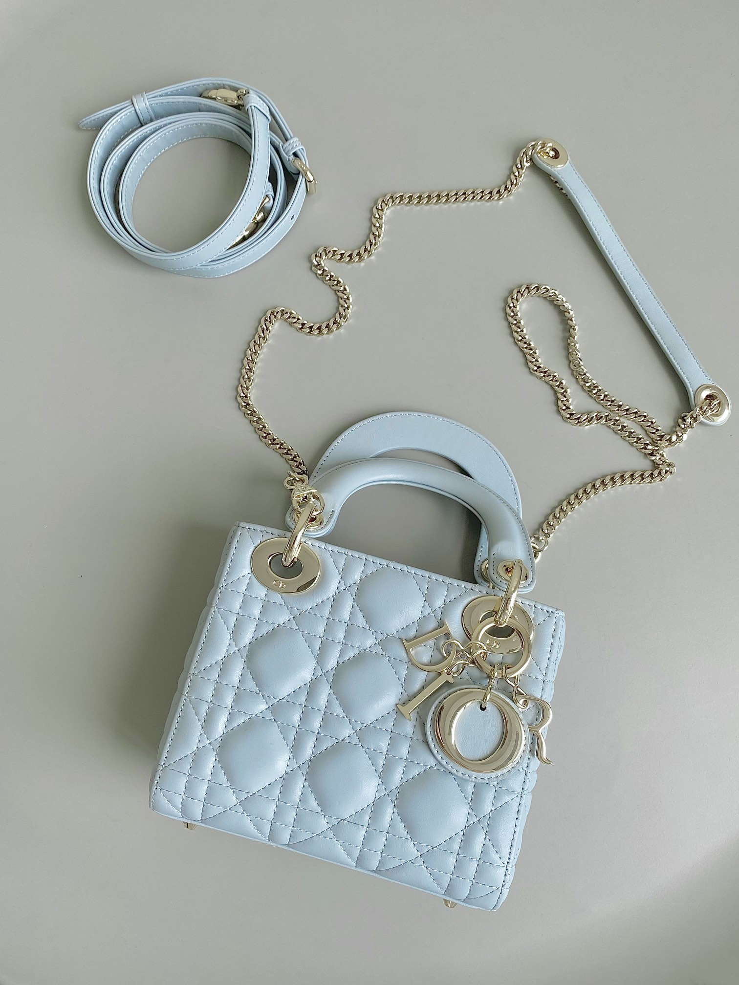 Dior M0505 Mini Dior Lady Bag Lake Blue Metallic Cannage Lambskin - Default Title - View 2