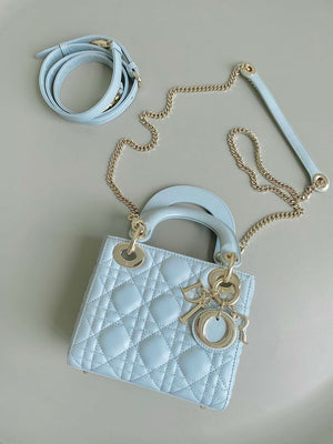 Dior M0505 Mini Dior Lady Bag Lake Blue Metallic Cannage Lambskin - Default Title - View 2