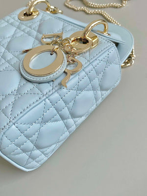 Dior M0505 Mini Dior Lady Bag Lake Blue Metallic Cannage Lambskin - Default Title - View 3