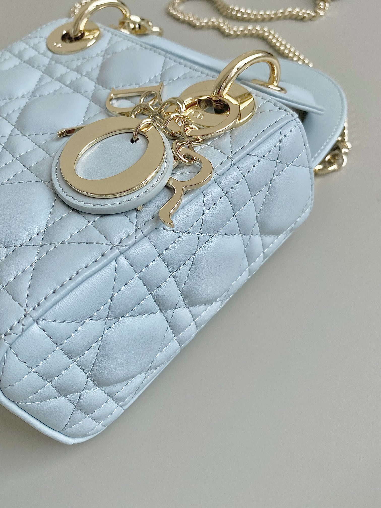 Dior M0505 Mini Dior Lady Bag Lake Blue Metallic Cannage Lambskin