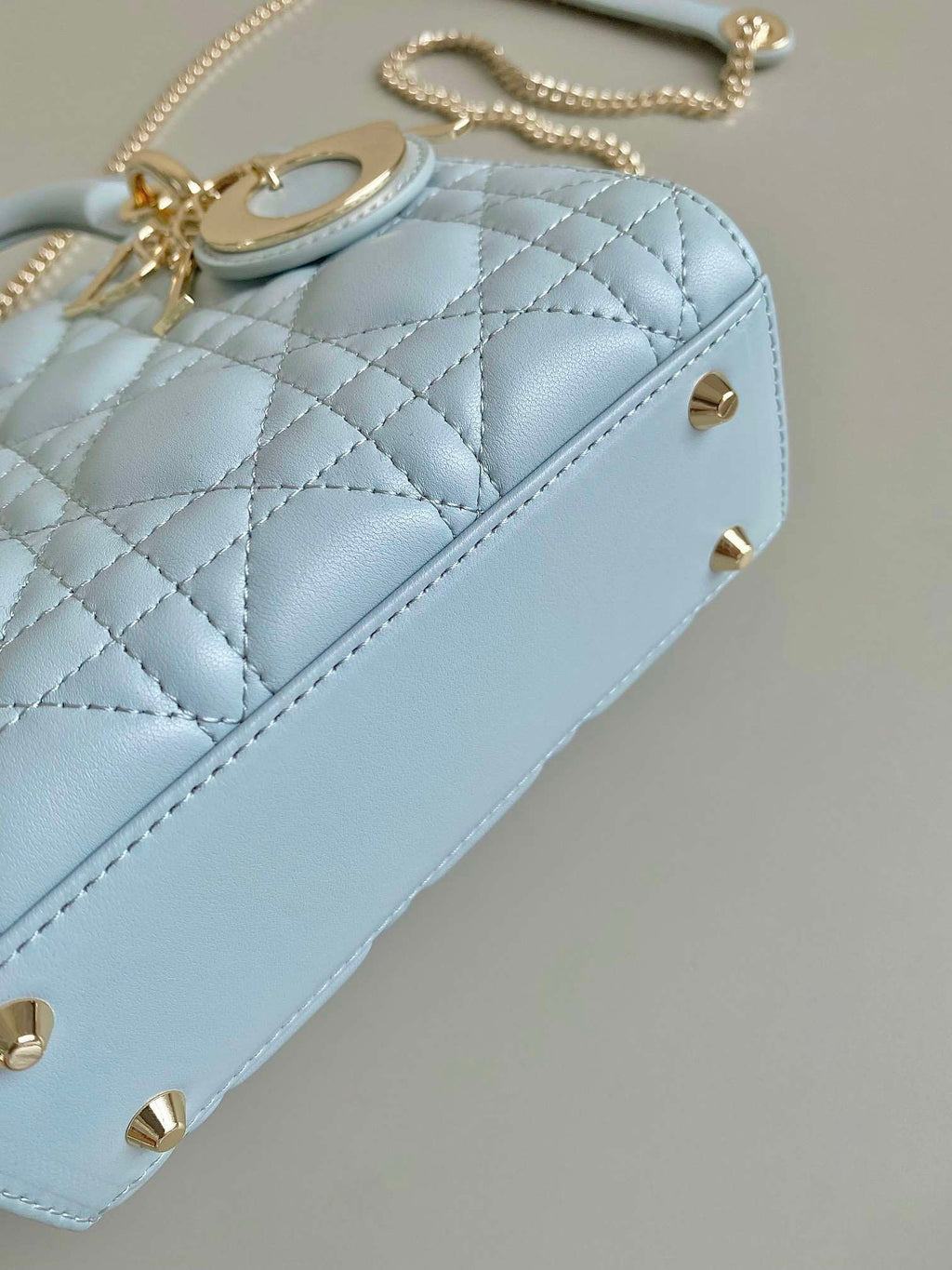 Dior M0505 Mini Dior Lady Bag Lake Blue Metallic Cannage Lambskin