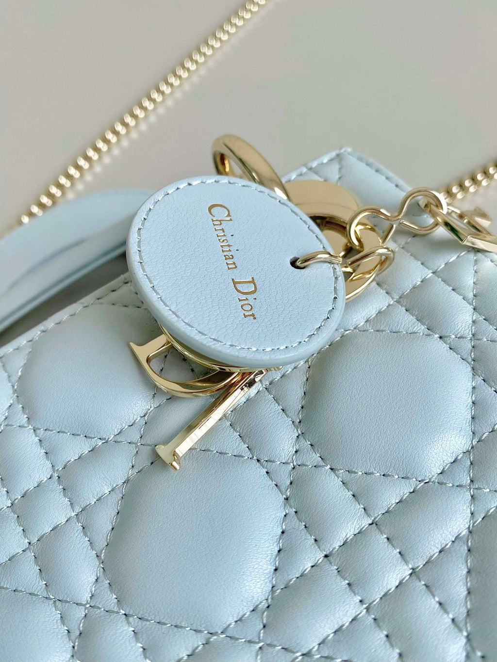 Dior M0505 Mini Dior Lady Bag Lake Blue Metallic Cannage Lambskin