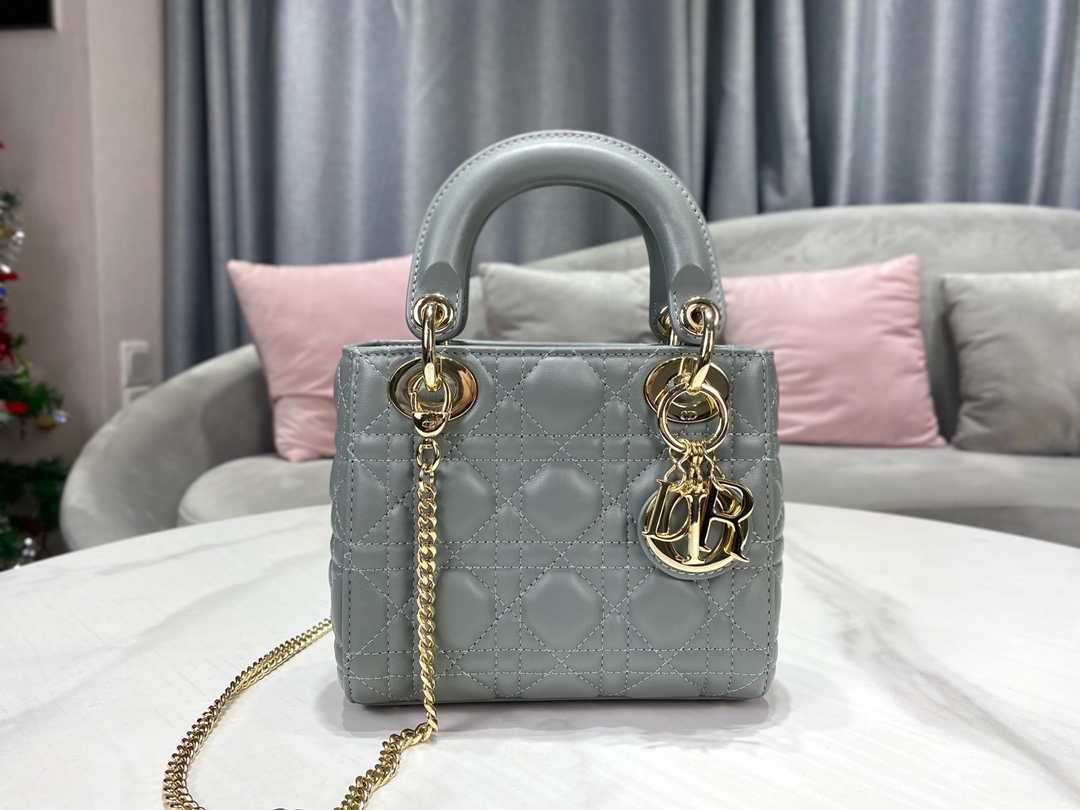 Dior M0505 Mini Dior Lady Bag Light Blue Cannage lambskin Gold - Default Title - View 2
