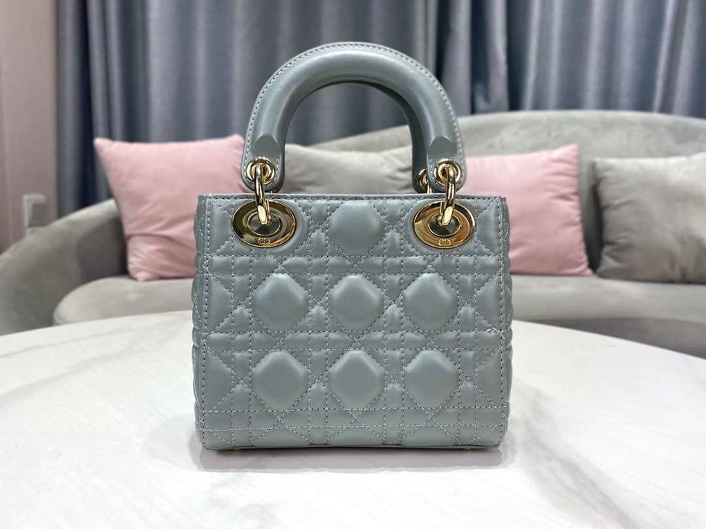 Dior M0505 Mini Dior Lady Bag Light Blue Cannage lambskin Gold