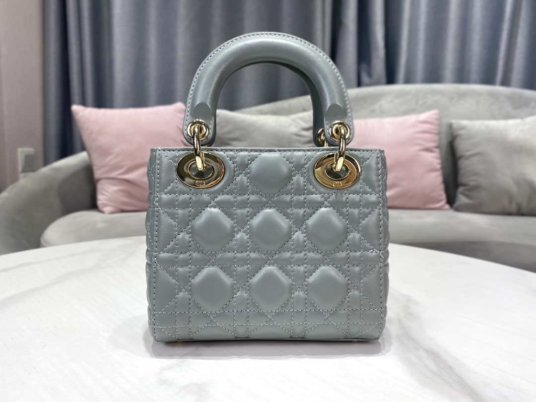 Dior M0505 Mini Dior Lady Bag Light Blue Cannage lambskin Gold - Default Title - View 3
