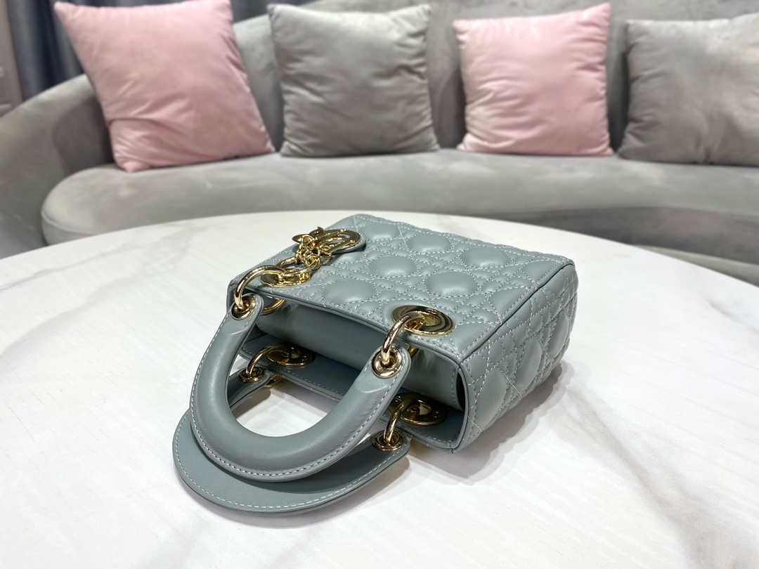 Dior M0505 Mini Dior Lady Bag Light Blue Cannage lambskin Gold