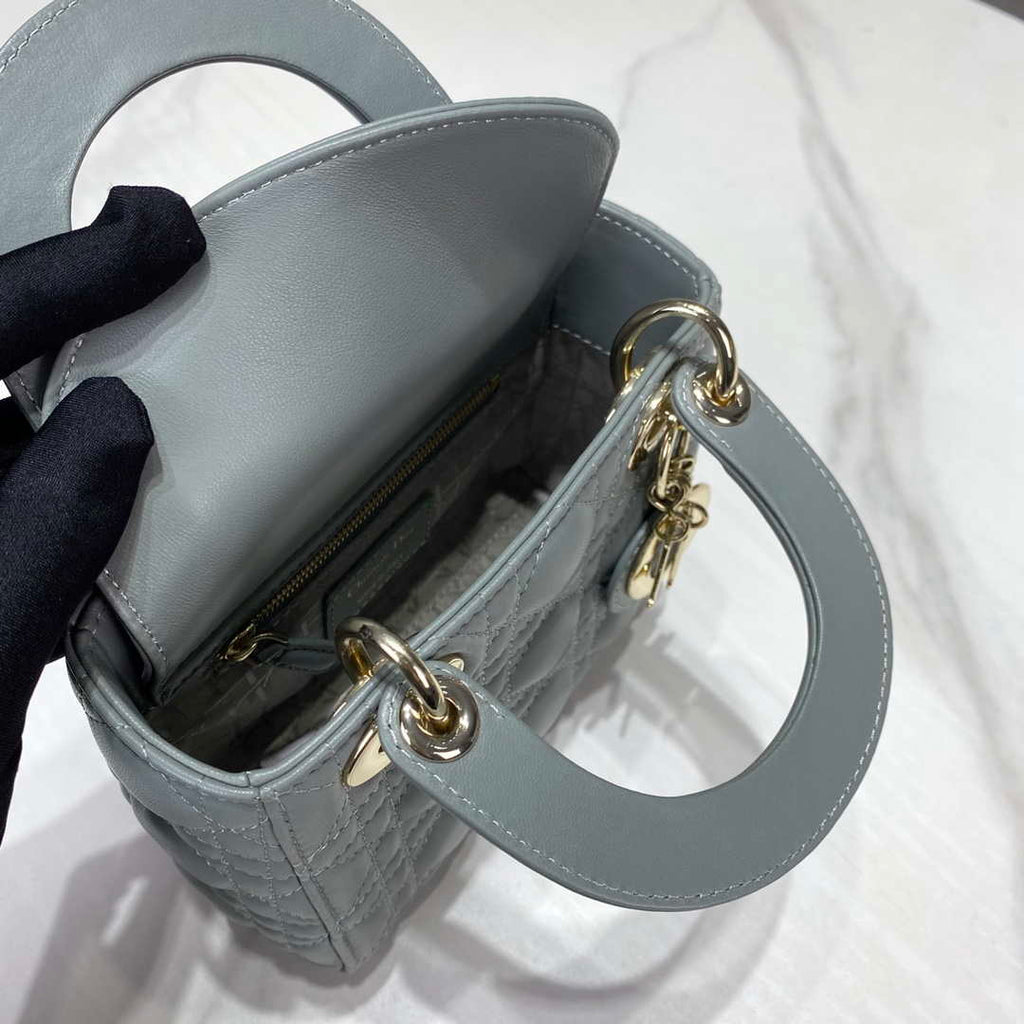 Dior M0505 Mini Dior Lady Bag Light Blue Cannage lambskin Gold