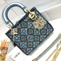 Dior M0505 Mini Dior Lady Bag Metallic Calfskin and Satin with Celestial Blue Bead Embroidery - Default Title - View 1