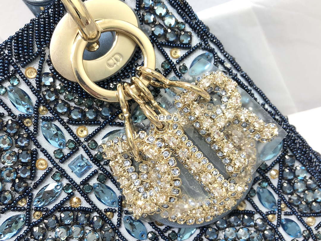 Dior M0505 Mini Dior Lady Bag Metallic Calfskin and Satin with Celestial Blue Bead Embroidery - Default Title - View 6