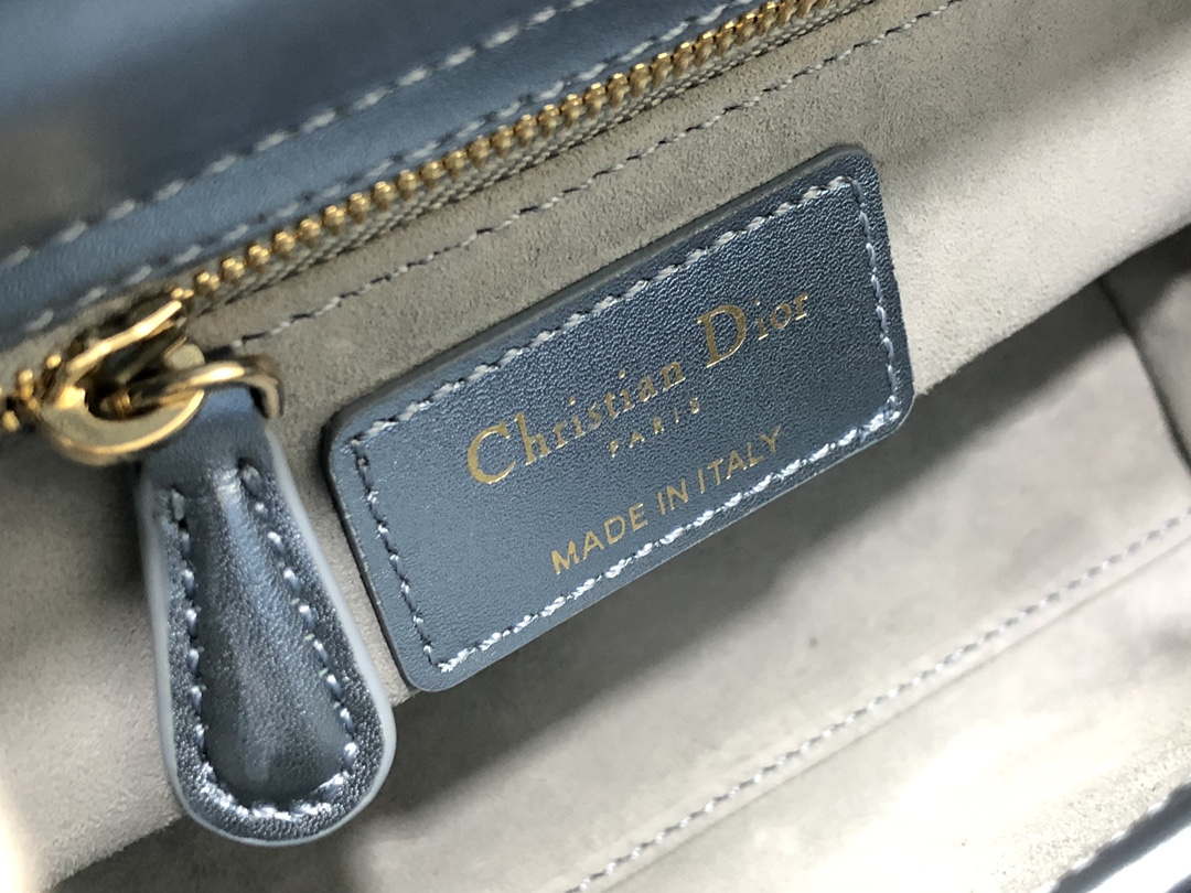 Dior M0505 Mini Dior Lady Bag Metallic Calfskin and Satin with Celestial Blue Bead Embroidery - Default Title - View 9