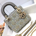 Dior M0505 Mini Dior Lady Bag Metallic Calfskin and Satin with Gray Resin Pearl Embroidery - Default Title - View 1
