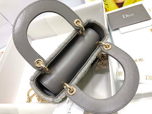 Dior M0505 Mini Dior Lady Bag Metallic Calfskin and Satin with Gray Resin Pearl Embroidery - Default Title - View 7