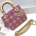 Dior M0505 Mini Dior Lady Bag Metallic Calfskin and Satin with Rose Des Vents Resin Pearl Embroidery - Default Title - View 1