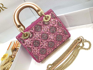 Dior M0505 Mini Dior Lady Bag Metallic Calfskin and Satin with Rose Des Vents Resin Pearl Embroidery - Default Title - View 2