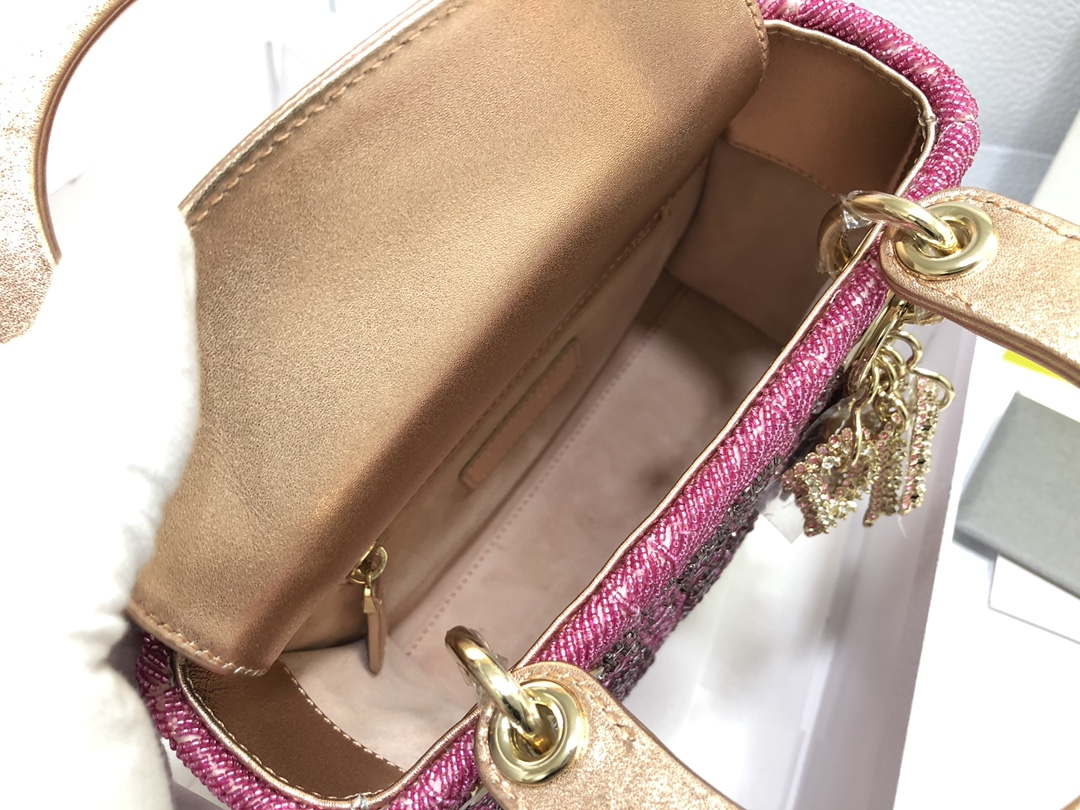 Dior M0505 Mini Dior Lady Bag Metallic Calfskin and Satin with Rose Des Vents Resin Pearl Embroidery - Default Title - View 8