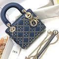 Dior M0505 Mini Dior Lady Bag Navy Blue Metallic Cannage Lambskin with Beaded Embroidery - Default Title - View 1