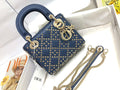 Dior M0505 Mini Dior Lady Bag Navy Blue Metallic Cannage Lambskin with Beaded Embroidery