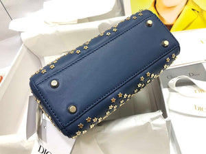 Dior M0505 Mini Dior Lady Bag Navy Blue Metallic Cannage Lambskin with Beaded Embroidery - Default Title - View 4