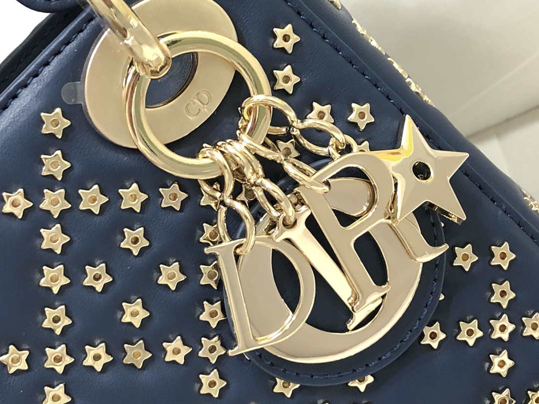Dior M0505 Mini Dior Lady Bag Navy Blue Metallic Cannage Lambskin with Beaded Embroidery - Default Title - View 6
