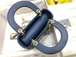 Dior M0505 Mini Dior Lady Bag Navy Blue Metallic Cannage Lambskin with Beaded Embroidery - Default Title - View 7