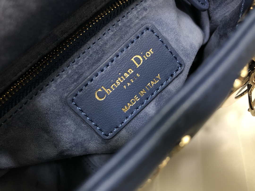 Dior M0505 Mini Dior Lady Bag Navy Blue Metallic Cannage Lambskin with Beaded Embroidery - Default Title - View 9