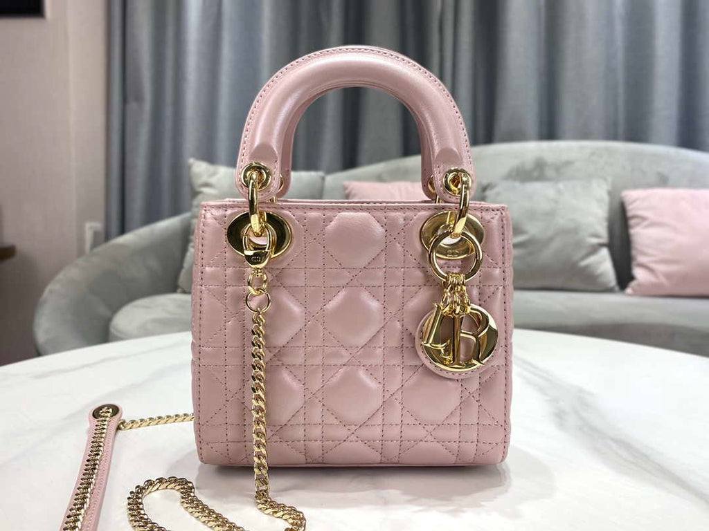 Dior M0505 Mini Dior Lady Bag Pink Cannage lambskin Gold