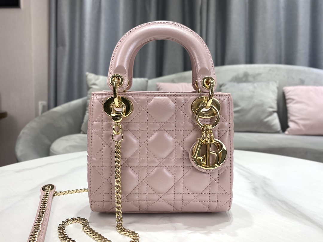 Dior M0505 Mini Dior Lady Bag Pink Cannage lambskin Gold - Default Title - View 3
