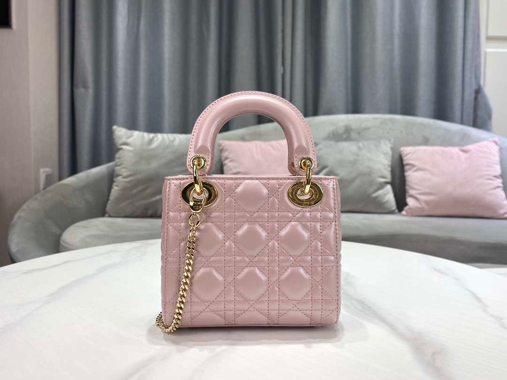 Dior M0505 Mini Dior Lady Bag Pink Cannage lambskin Gold