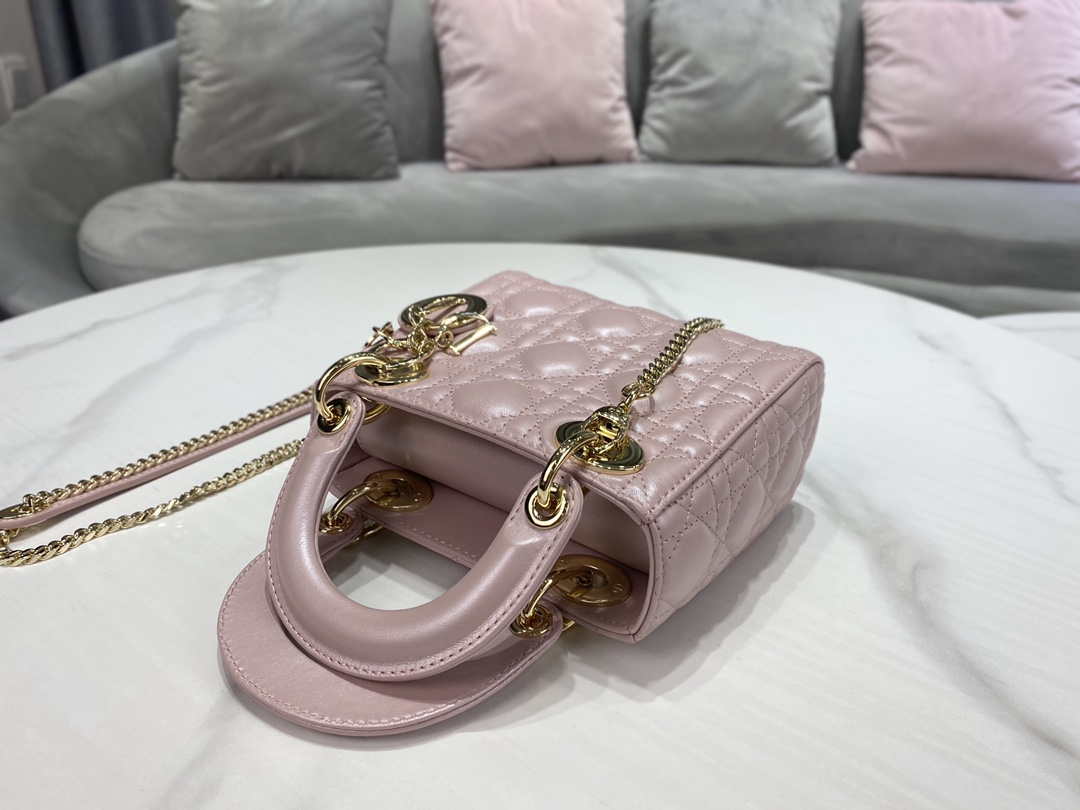 Dior M0505 Mini Dior Lady Bag Pink Cannage lambskin Gold - Default Title - View 6