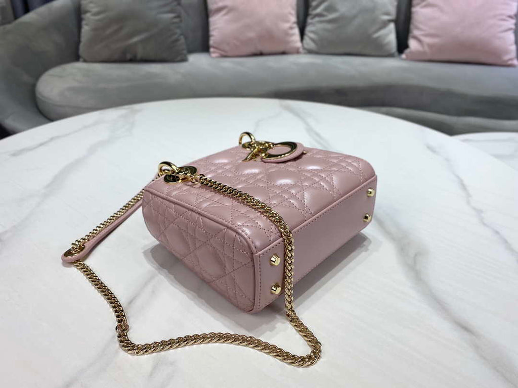 Dior M0505 Mini Dior Lady Bag Pink Cannage lambskin Gold