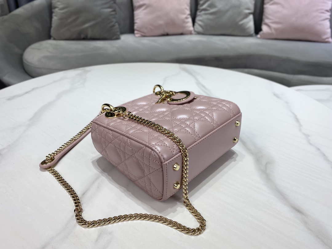 Dior M0505 Mini Dior Lady Bag Pink Cannage lambskin Gold