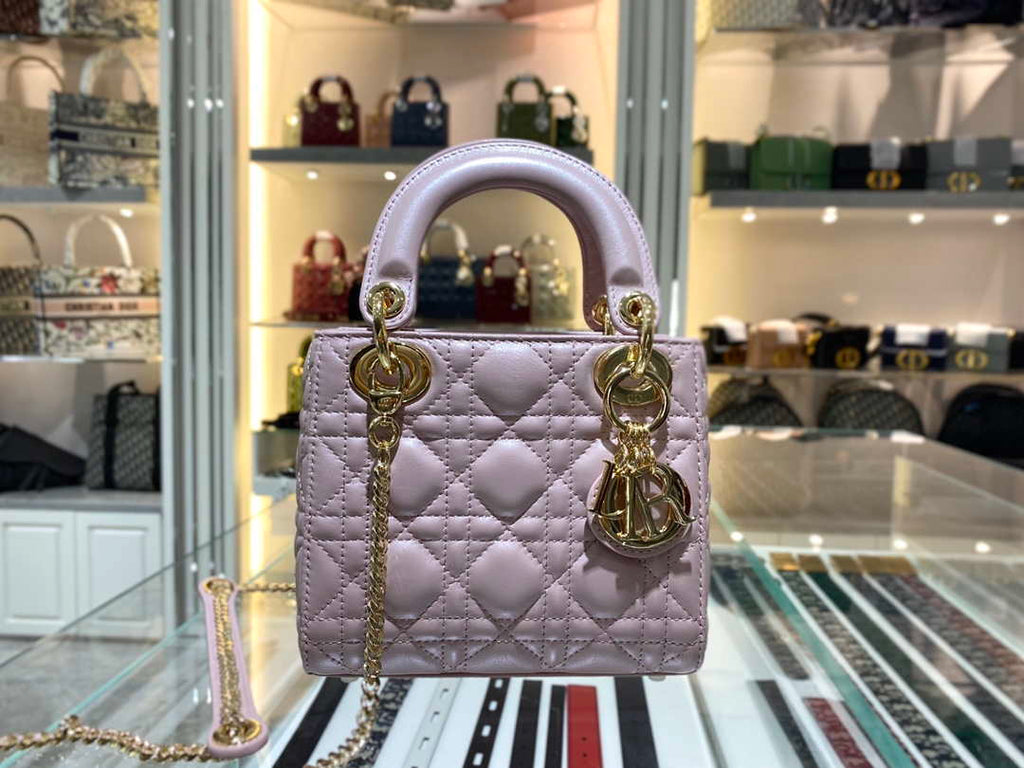 Dior M0505 Mini Dior Lady Bag Pink Cannage lambskin Gold