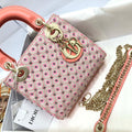Dior M0505 Mini Dior Lady Bag Pink Metallic Cannage Lambskin with Embroidered Check Beads - Default Title - View 1