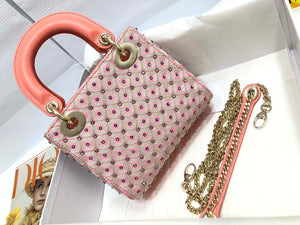 Dior M0505 Mini Dior Lady Bag Pink Metallic Cannage Lambskin with Embroidered Check Beads - Default Title - View 2
