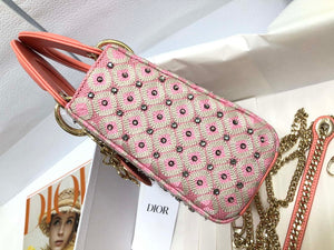 Dior M0505 Mini Dior Lady Bag Pink Metallic Cannage Lambskin with Embroidered Check Beads - Default Title - View 3