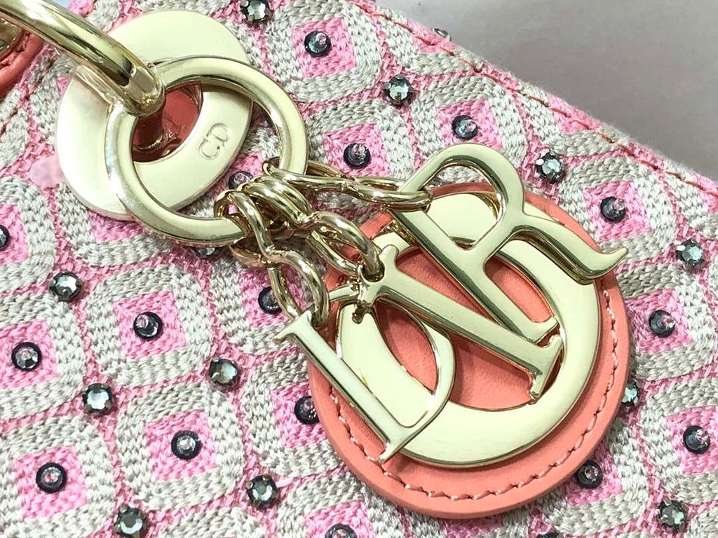 Dior M0505 Mini Dior Lady Bag Pink Metallic Cannage Lambskin with Embroidered Check Beads