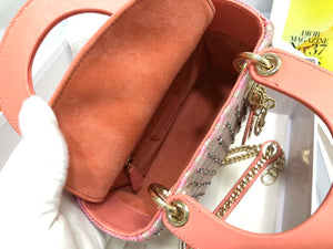 Dior M0505 Mini Dior Lady Bag Pink Metallic Cannage Lambskin with Embroidered Check Beads - Default Title - View 8