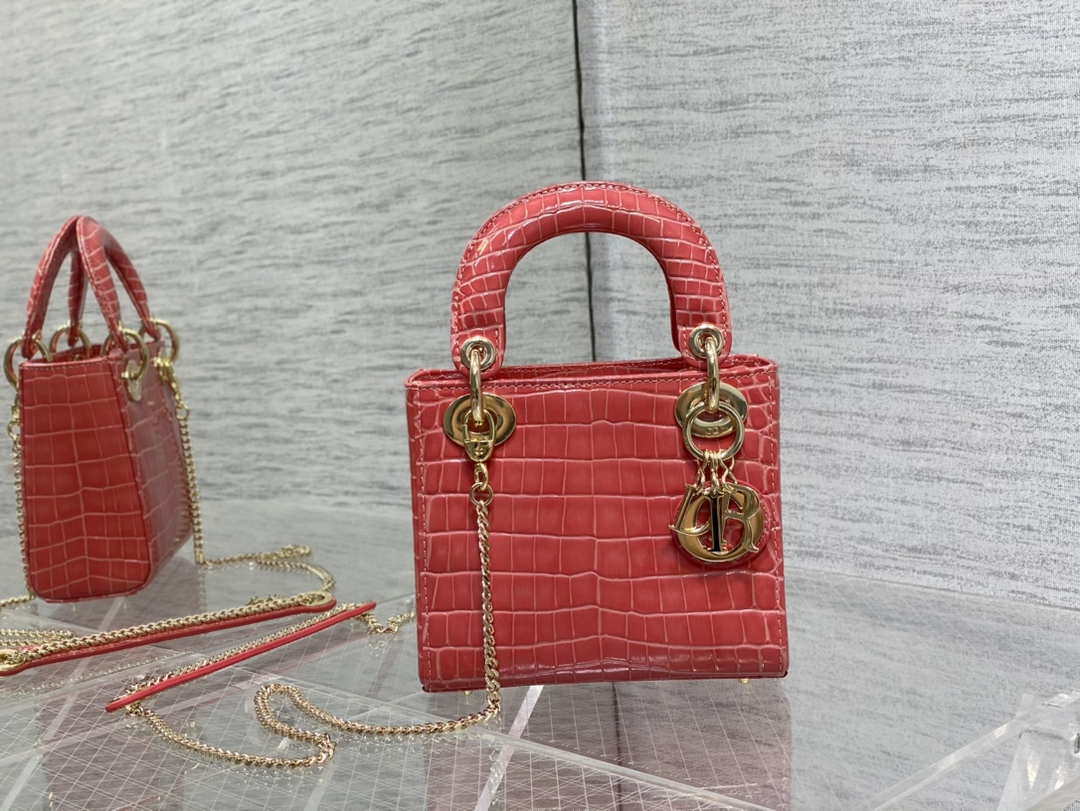 Dior M0505 Mini Dior Lady Bag Red Cannage Crocodile Gold - Default Title - View 1