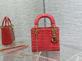 Dior M0505 Mini Dior Lady Bag Red Cannage Crocodile Gold