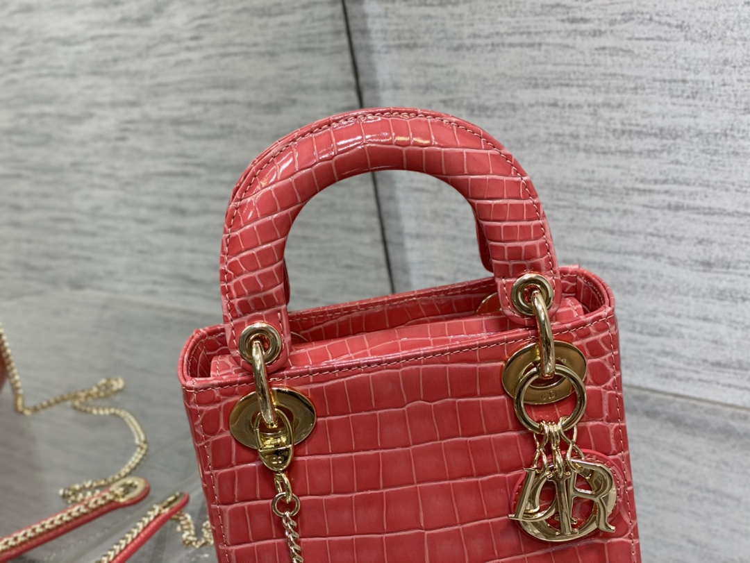 Dior M0505 Mini Dior Lady Bag Red Cannage Crocodile Gold - Default Title - View 3