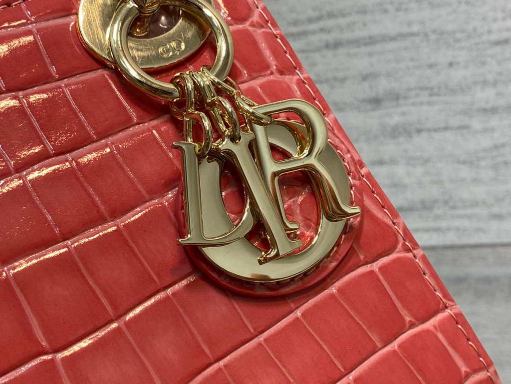 Dior M0505 Mini Dior Lady Bag Red Cannage Crocodile Gold
