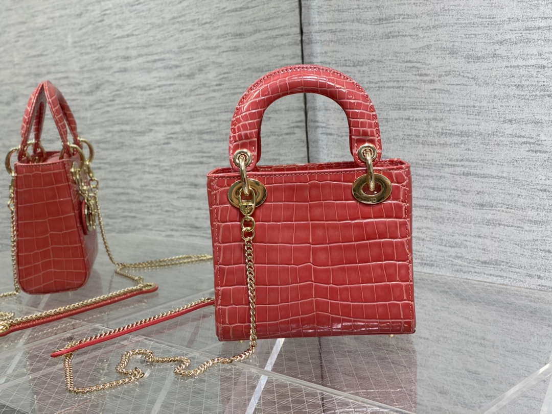Dior M0505 Mini Dior Lady Bag Red Cannage Crocodile Gold - Default Title - View 5