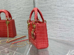 Dior M0505 Mini Dior Lady Bag Red Cannage Crocodile Gold - Default Title - View 6