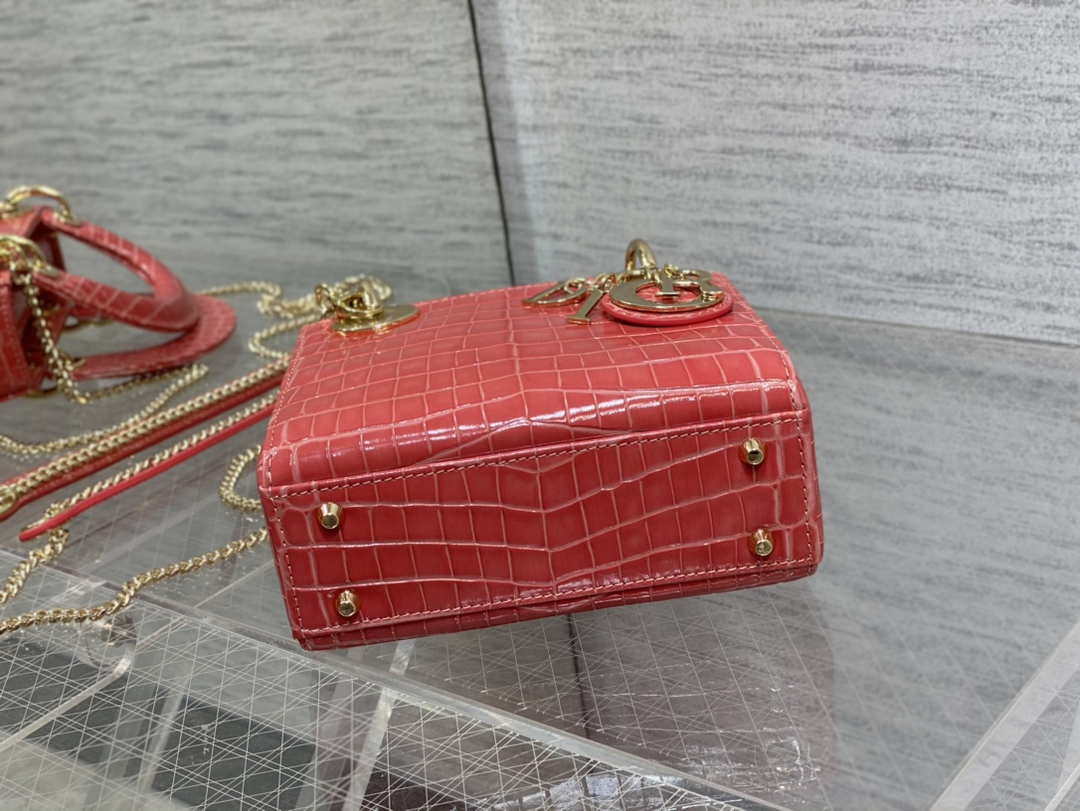 Dior M0505 Mini Dior Lady Bag Red Cannage Crocodile Gold - Default Title - View 7