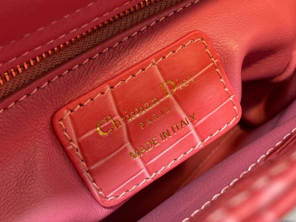 Dior M0505 Mini Dior Lady Bag Red Cannage Crocodile Gold