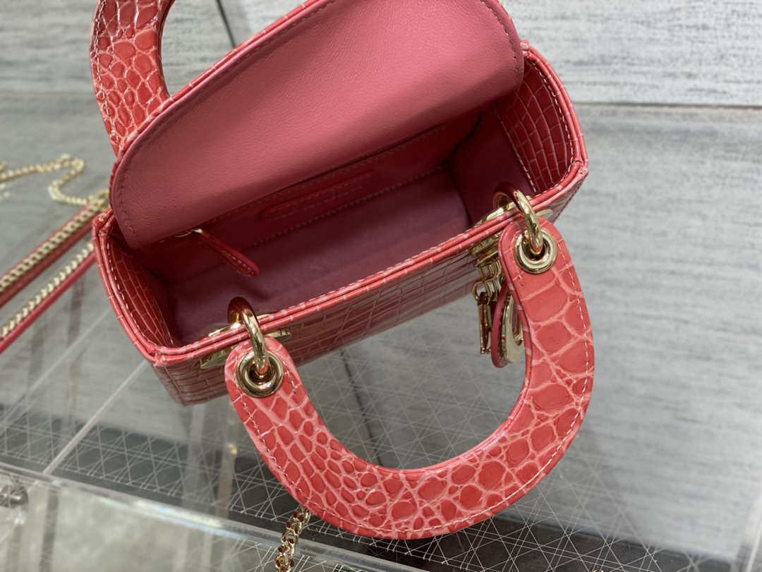 Dior M0505 Mini Dior Lady Bag Red Cannage Crocodile Gold - Default Title - View 9