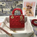 Dior M0505 Mini Dior Lady Bag Red Cannage lambskin Gold with Red Logo - Default Title - View 1